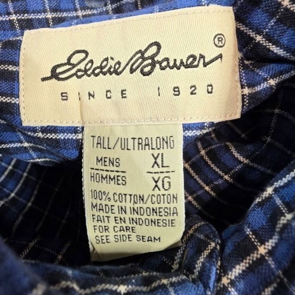 Eddie Bauer Mens XL Tall Long Sleeve Button Down Blue Plaid Shirt - Picture 2 of 9